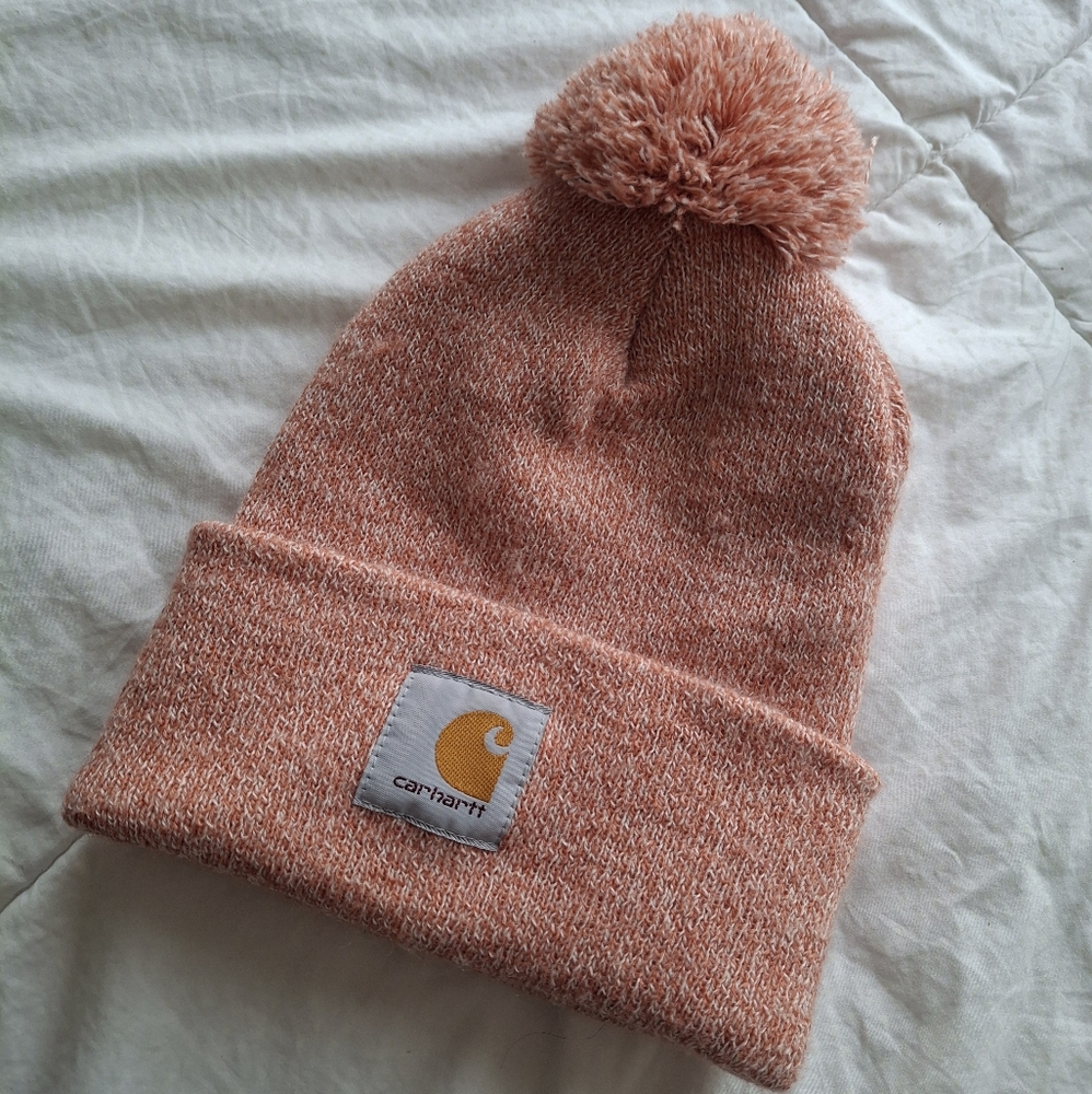 Carhartt Cuffed Pom Pom Beanie Salmon Pink Heather